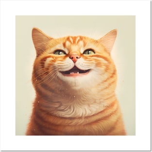 Realistic illustration of cute red haired cat smiling at the camera Posters and Art